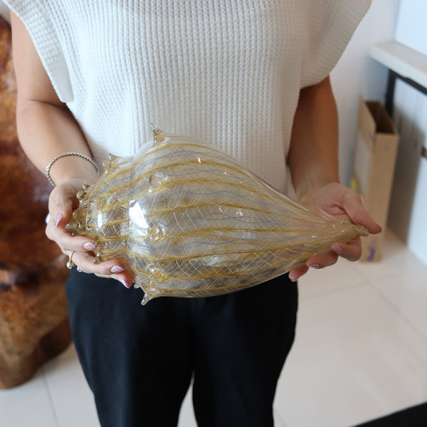 TREG & CANDACE Art-glass Oversized Zanfirico Filigree Hand-Blown Shell Sculpture