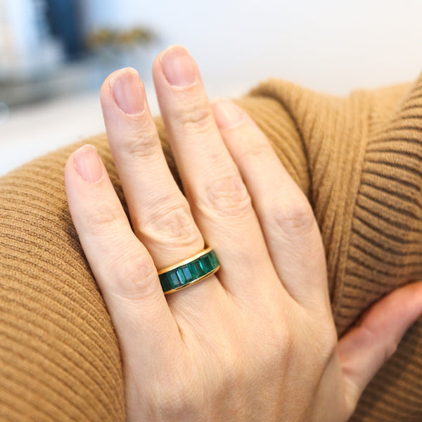 -Eternity Ring In Solid 18Kt Yellow Gold With 6.06 Ctw Of Natural Emeralds