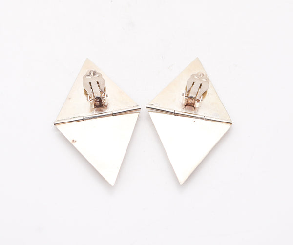 TAXCO 1970 Mexican Geometric Modernist Earrings In .925 Sterling With Onyx