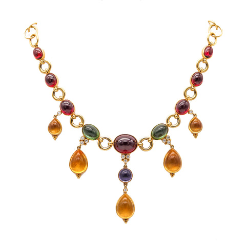 -Temple St. Clair Dangle Necklace In 18Kt Gold With 122.64 Ctw In Diamonds And Gems