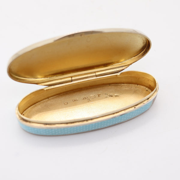 GEORGE ADAM SCHEID 1905 Edwardian Guilloche Enamel Naveta Pill Box