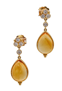 -Temple St Clair Dangle Earrings In 18Kt Gold With 27.98 Ctw In Diamonds And Citrines