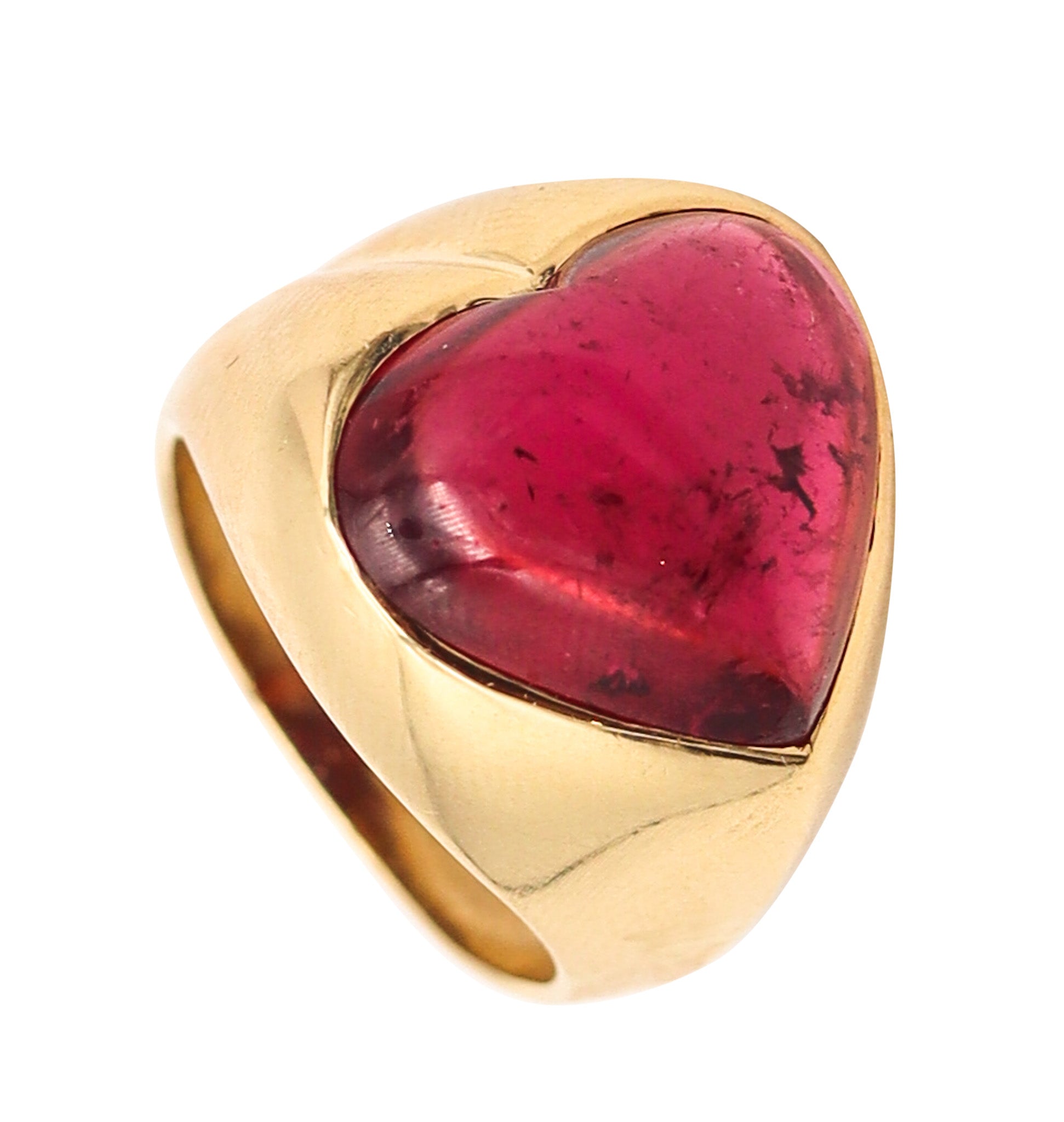 HEART SHAPED 1970 Cocktail Ring In 18Kt Yellow Gold With 9.56 Cts Rubellite