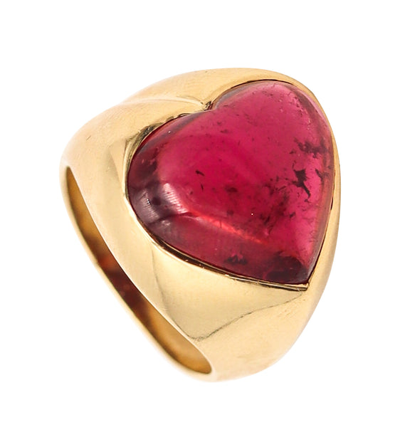 HEART SHAPED 1970 Cocktail Ring In 18Kt Yellow Gold With 9.56 Cts Rubellite