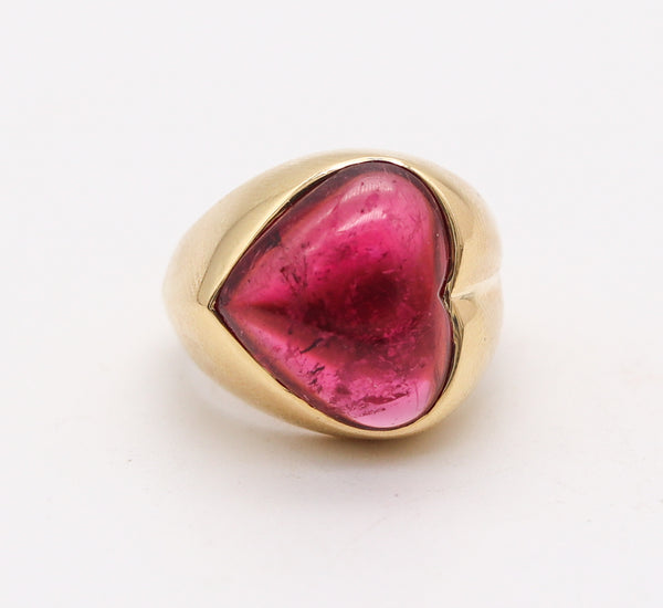 HEART SHAPED 1970 Cocktail Ring In 18Kt Yellow Gold With 9.56 Cts Rubellite