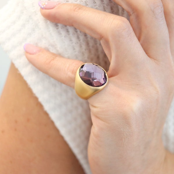 POMELLATO Narciso Cocktail Ring In Brushed 18Kt Yellow Gold With 5.75 Cts Amethyst