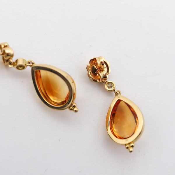 -Temple St Clair Dangle Earrings In 18Kt Gold With 27.98 Ctw In Diamonds And Citrines