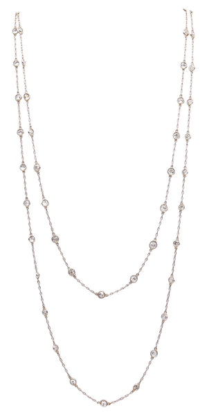 ART DECO 1930 Platinum Stations Necklace Sautoir With 10.86 Cts In Round Diamonds
