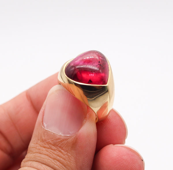 HEART SHAPED 1970 Cocktail Ring In 18Kt Yellow Gold With 9.56 Cts Rubellite