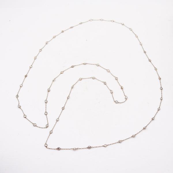 ART DECO 1930 Platinum Stations Necklace Sautoir With 10.86 Cts In Round Diamonds