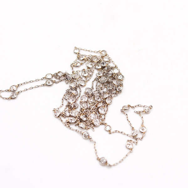 ART DECO 1930 Platinum Stations Necklace Sautoir With 10.86 Cts In Round Diamonds