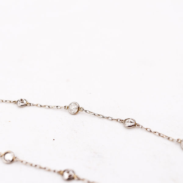 ART DECO 1930 Platinum Stations Necklace Sautoir With 10.86 Cts In Round Diamonds