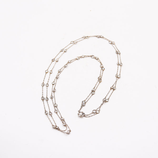 ART DECO 1930 Platinum Stations Necklace Sautoir With 10.86 Cts In Round Diamonds