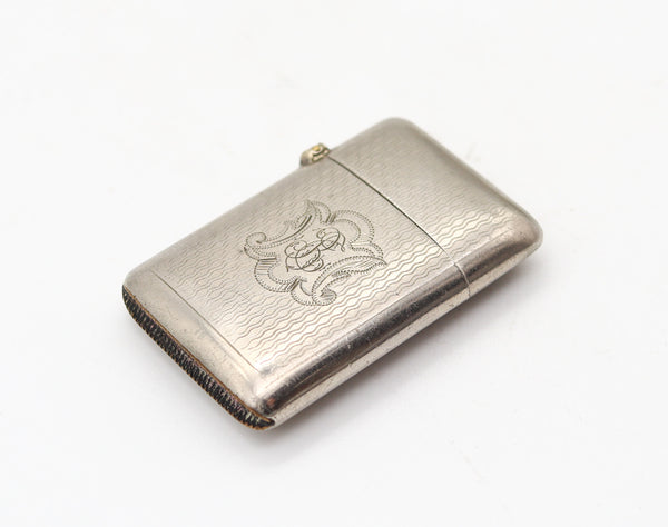 GERMANY 1900 Antique Edwardian Vesta Matches Box In Engine Turned Nickel