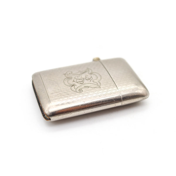 GERMANY 1900 Antique Edwardian Vesta Matches Box In Engine Turned Nickel