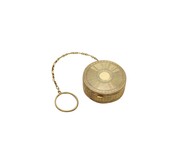-Tiffany & Co. 1910 Edwardian Guilloché  Round Pill Box In 14Kt Yellow Gold