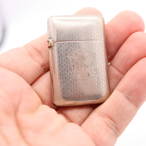 GERMANY 1900 Antique Edwardian Vesta Matches Box In Engine Turned Nickel