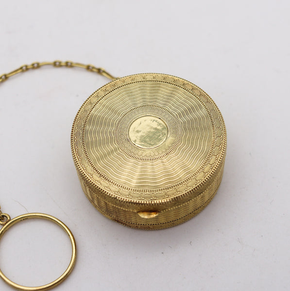 -Tiffany & Co. 1910 Edwardian Guilloché  Round Pill Box In 14Kt Yellow Gold