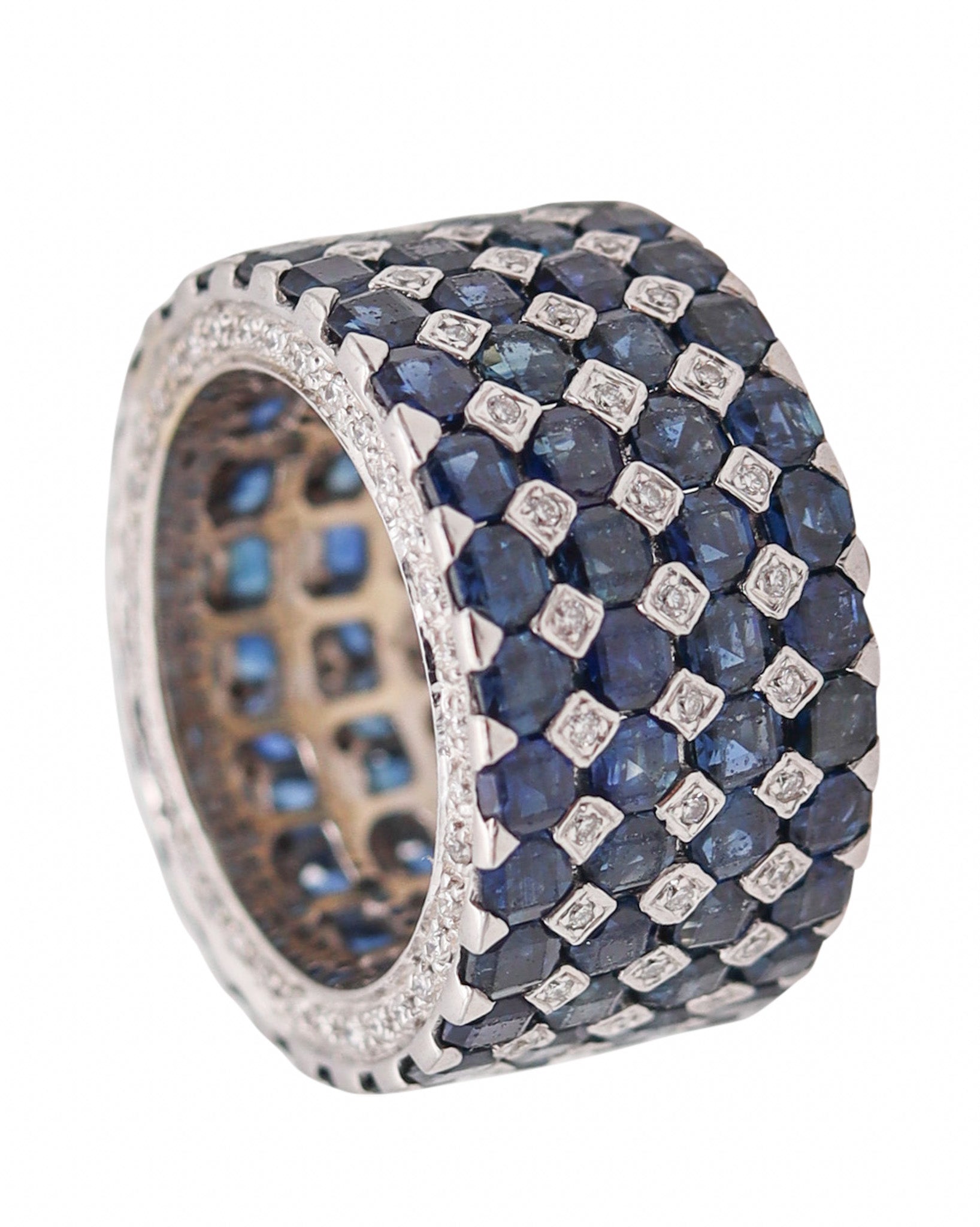 -Eternity Band Ring In 14Kt White Gold With 8.41 Ctw In Sapphires And Diamonds
