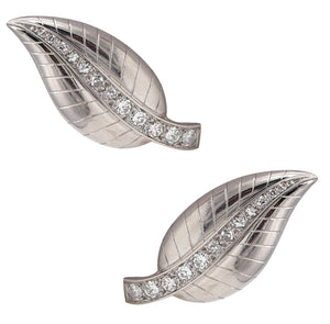 FRENCH ART DECO Paris 1940 Clips Earrings in Platinum with 1.56 Ctw in Diamonds