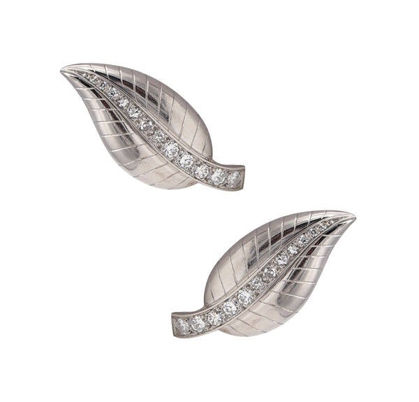 FRENCH ART DECO Paris 1940 Clips Earrings in Platinum with 1.56 Ctw in Diamonds