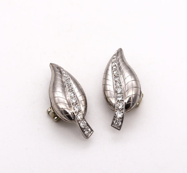 FRENCH ART DECO Paris 1940 Clips Earrings in Platinum with 1.56 Ctw in Diamonds