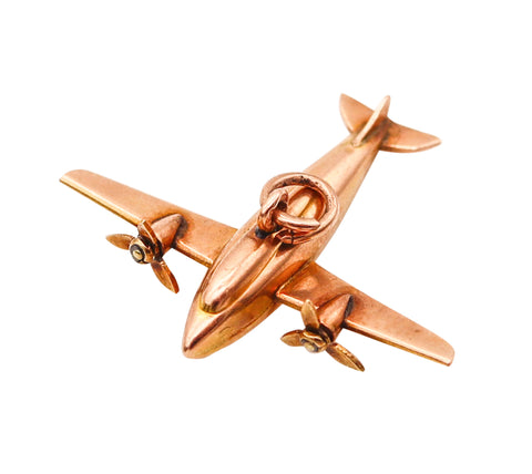 -Art Deco 1930 Bi Motor Plane Pendant And Charm In Solid 14Kt Yellow Gold