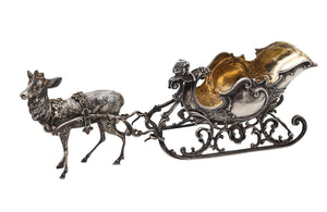 ART NOUVEAU 1900 Antique German Spoon Rest In .935 Silver With Reindeer & Sleigh