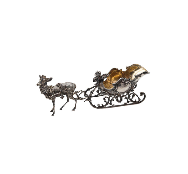 ART NOUVEAU 1900 Antique German Spoon Rest In .935 Silver With Reindeer & Sleigh