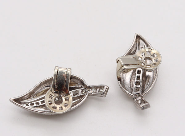 FRENCH ART DECO Paris 1940 Clips Earrings in Platinum with 1.56 Ctw in Diamonds