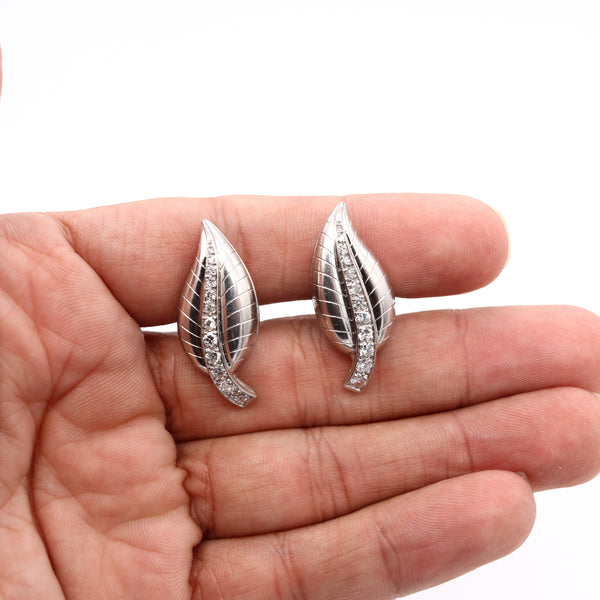 FRENCH ART DECO Paris 1940 Clips Earrings in Platinum with 1.56 Ctw in Diamonds
