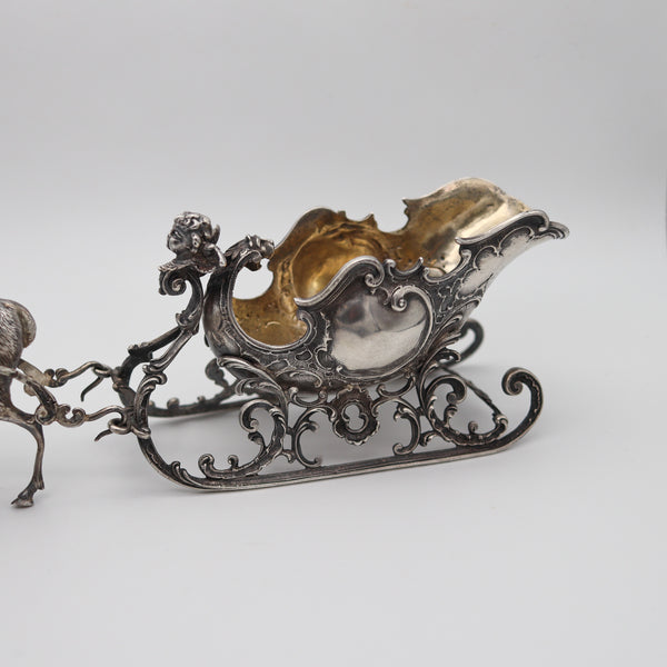 ART NOUVEAU 1900 Antique German Spoon Rest In .935 Silver With Reindeer & Sleigh