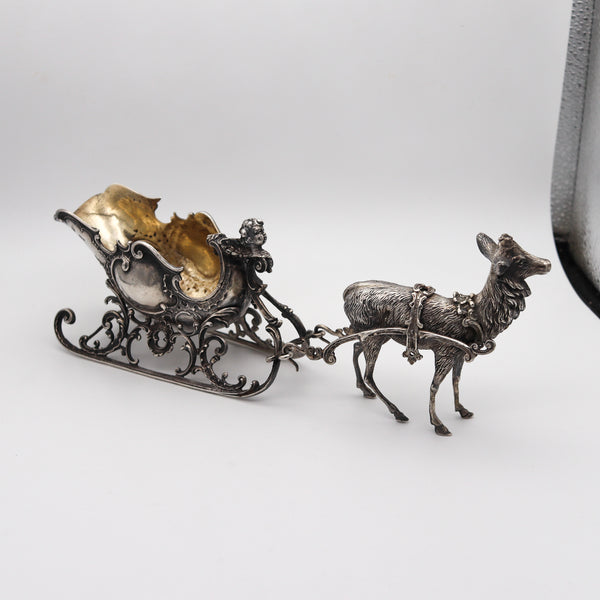 ART NOUVEAU 1900 Antique German Spoon Rest In .935 Silver With Reindeer & Sleigh