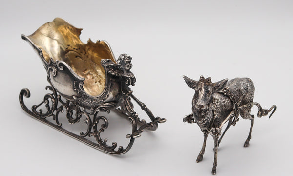 ART NOUVEAU 1900 Antique German Spoon Rest In .935 Silver With Reindeer & Sleigh