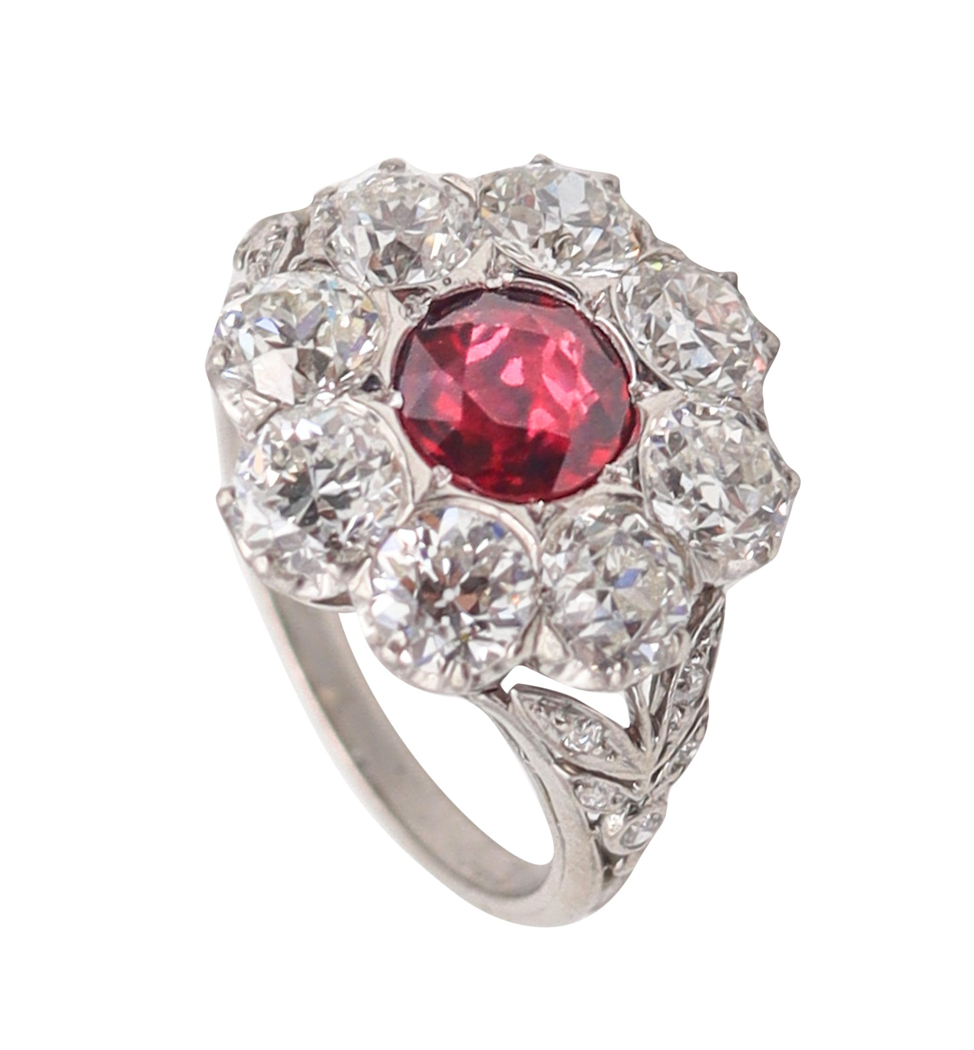 SAMUEL KIND & SON 1925 Art Deco Ring In Platinum With 4.87 Ctw Ruby & Diamonds.