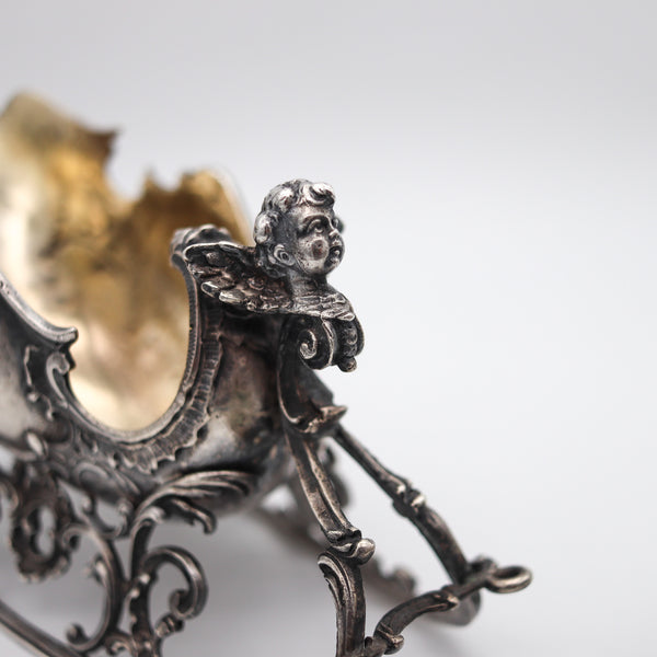 ART NOUVEAU 1900 Antique German Spoon Rest In .935 Silver With Reindeer & Sleigh