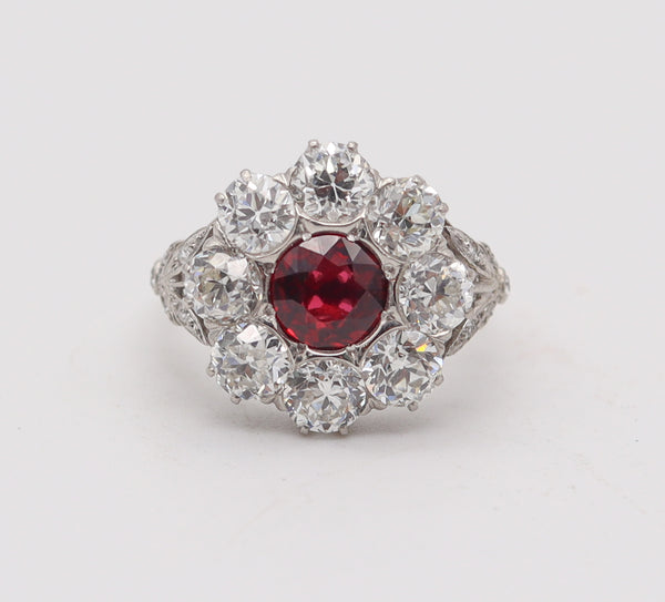 SAMUEL KIND & SON 1925 Art Deco Ring In Platinum With 4.87 Ctw Ruby & Diamonds.