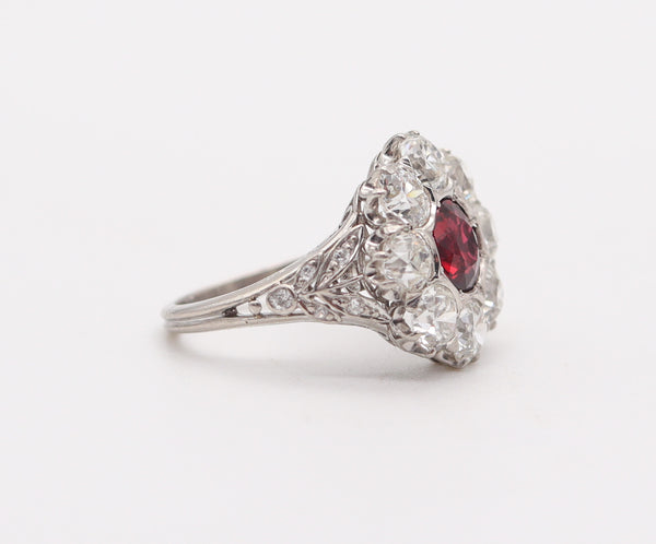 SAMUEL KIND & SON 1925 Art Deco Ring In Platinum With 4.87 Ctw Ruby & Diamonds.