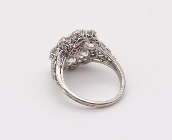 SAMUEL KIND & SON 1925 Art Deco Ring In Platinum With 4.87 Ctw Ruby & Diamonds.