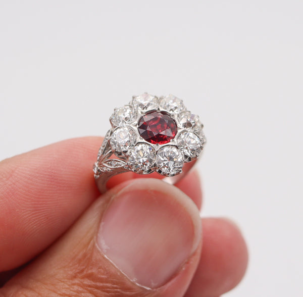 SAMUEL KIND & SON 1925 Art Deco Ring In Platinum With 4.87 Ctw Ruby & Diamonds.