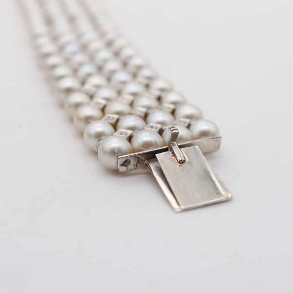 -Art Deco 1935 Pearls Bracelet In Platinum With 4.10 Ctw In Diamonds