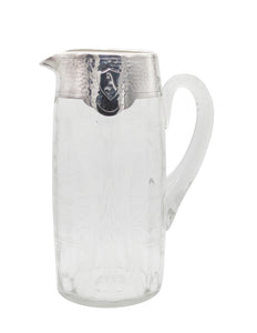 MATTHEWS & CO. 1910 Edwardian Antique Cut Crystal Pitcher With .999 Silver Overlay