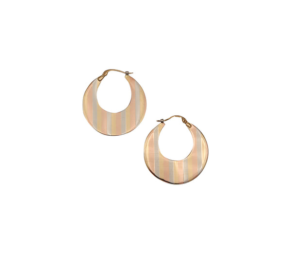 -UnoAerre 1970 Italian Modernist Tri-Color Hoops Earrings in 18Kt Gold