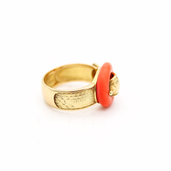 PIAGET Paris 1970 Modernist Belt-Shaped Ring In 18Kt Yellow Gold With Coral