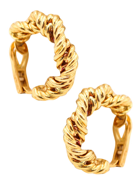 TIFFANY & CO. France 1973 Donald Claflin Twisted Hoops Earrings In 18Kt Yellow Gold