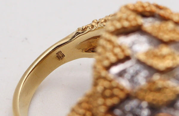 -Italian Mid Century Bombe Cocktail Ring In 18Kt Gold Platinum And 5.60 Ctw Diamonds