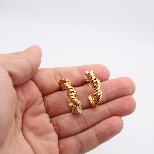 TIFFANY & CO. France 1973 Donald Claflin Twisted Hoops Earrings In 18Kt Yellow Gold
