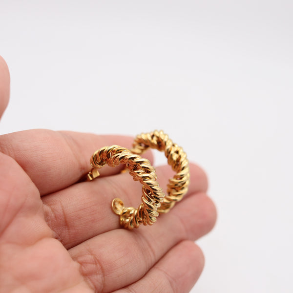 TIFFANY & CO. France 1973 Donald Claflin Twisted Hoops Earrings In 18Kt Yellow Gold