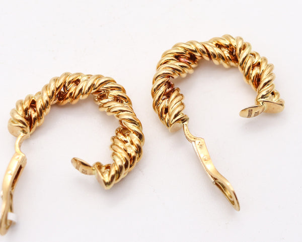 TIFFANY & CO. France 1973 Donald Claflin Twisted Hoops Earrings In 18Kt Yellow Gold