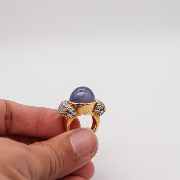 -David Webb Cocktail Ring In 18kt Platinum And 40.44 Cts In Sapphire And Diamonds